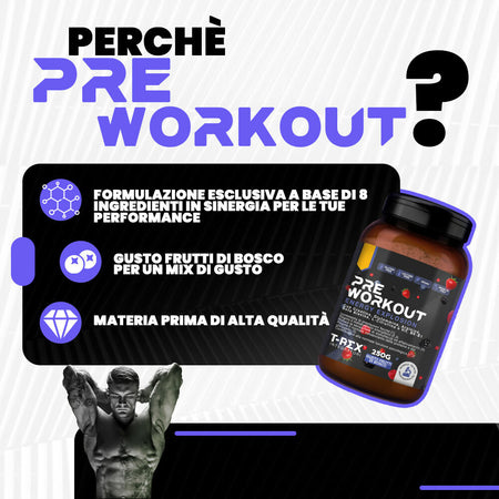 T-rex integratori pre workout, energy drink potente con creatina monoidrata, citrullina, taurina, arginina, beta alanina e vitamine - senza caffeina, 250 g (frutti di bosco, 250 g (confezione da 1))