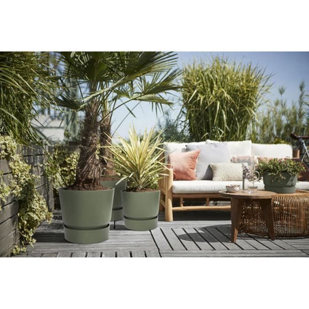 Vaso da fiori rotondo ELHO Greenville 30 - Esterno -  29,5 x H 27,8 cm - Verde foglia