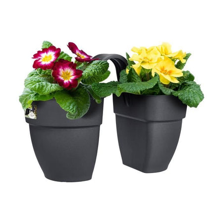ELHO - Vaso da fiori - Vibia Campana Flower Twin 21 - Antracite - Balcone esterno - L 38,4 x P 20,5 x H 26,5 cm