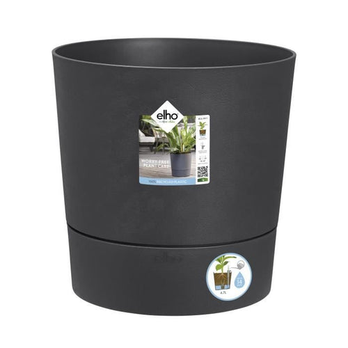 ELHO - Vaso da fiori - Greensense Aqua Care Round 35 - Grigio antracite - Interno/esterno -  34,5 x H 34,1 cm