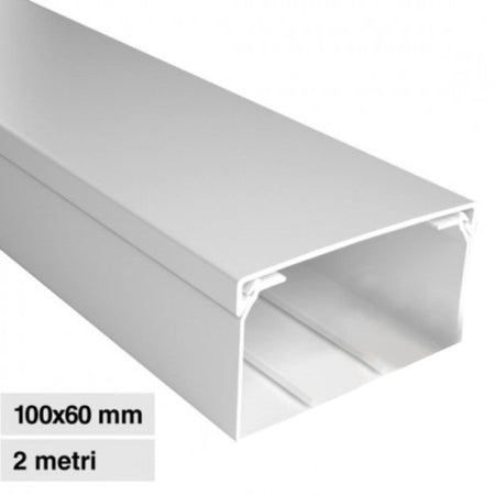Canalina Passacavi Bianca 100x60 In Plastica e Coperchio Lunghezza 2 Metri