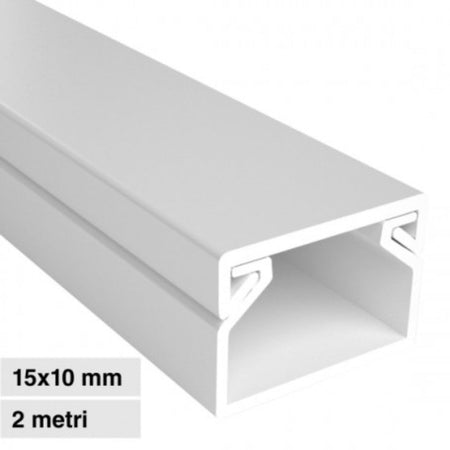 Canalina Passacavi Bianca 15X10 Adesiva - In Plastica e Coperchio Lunghezza 2 Metri