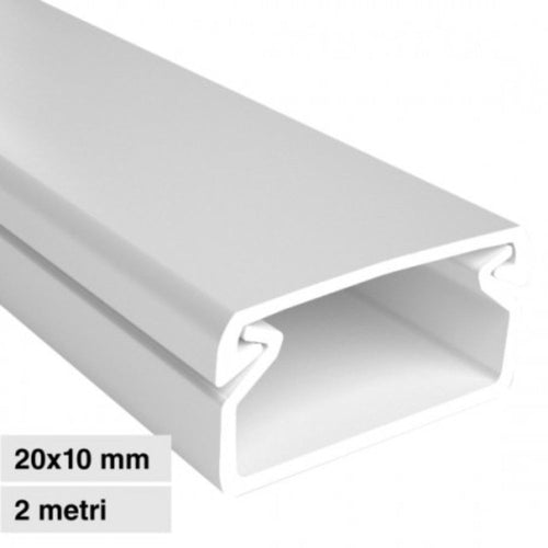 Canalina Passacavi Bianca 20X10 In Plastica e Coperchio Lunghezza 2 Metri