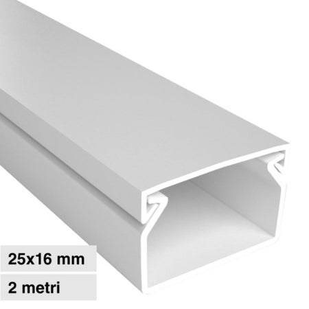 Canalina Passacavi Bianca 25X16 In Plastica e Coperchio Lunghezza 2 Metri