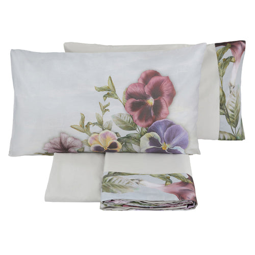 Completo Lenzuola Matrimoniale Bloom Violetta Tessitura Randi Raso Cotone 300TC