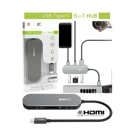 Emtec Hub 6-In-1 Multimedia Type-C T650C