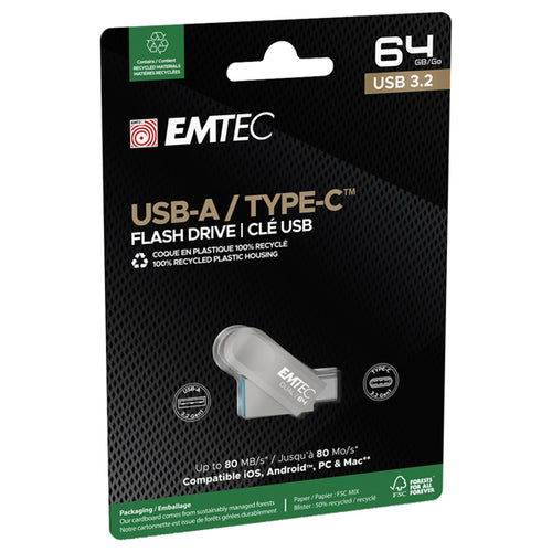 Emtec Memoria Dual Usb3.2 To Type-C D280 64Gb