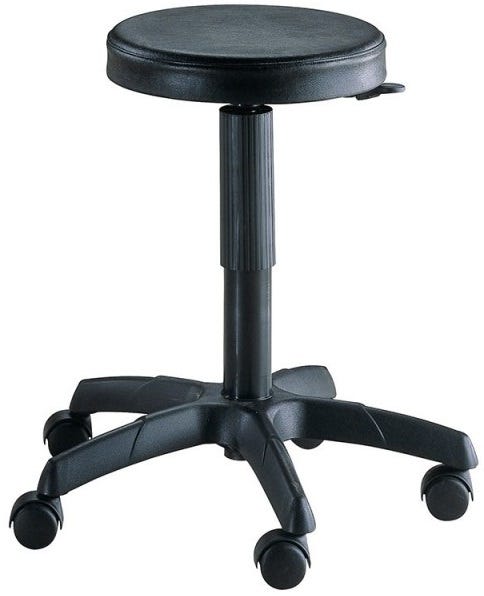 Sgabello ergonomico con ruote e sedile in poliuretano con elevazione a gas cm. 32x60x44/56h