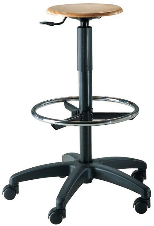 Sgabello con poggiapiedi e sedile in faggio regolabile in altezza cm. 32x60x55/80h