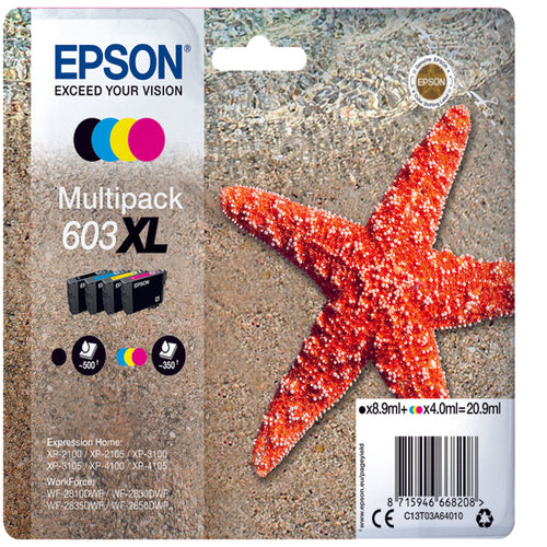 Cartucce Di Inchiostro Epson Multipack Bk/C/M/Y Xl Serie 603 Stella Marina