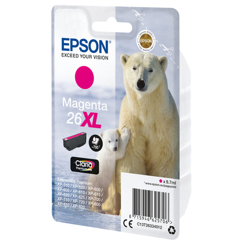 Cartuccia Magenta Epson Claria Premium, Serie 26Xl/Orso Polare, In Blister