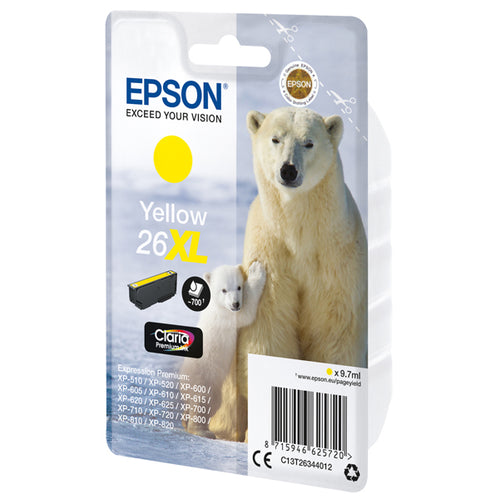 Cartuccia Giallo Epson Claria Premium, Serie 26Xl/Orso Polare, In Blister