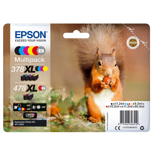 Conf. 6 Cartucce Ink Multipack 1 Per Colore 378Xl + 478Xl Scoiattolo