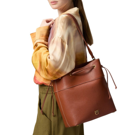 Pinko borse a tracolla donna pinko - secchiello classic pelle - marrone da donna