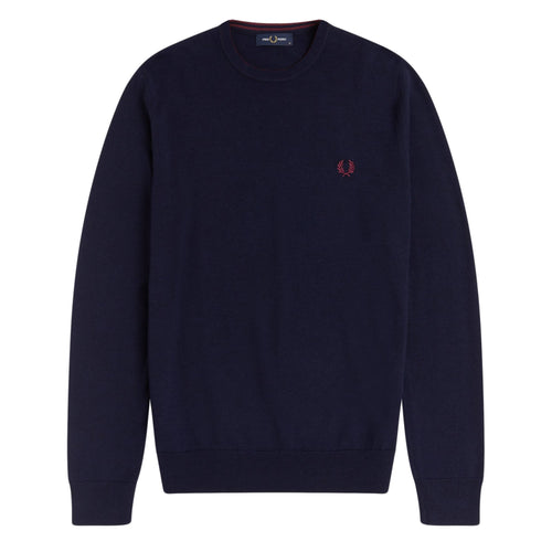 Fred Perry Maglione Uomo Girocollo Cotone Tinta Unita Logo Ricamato Polsini a Coste Pullover Maniche Lunghe