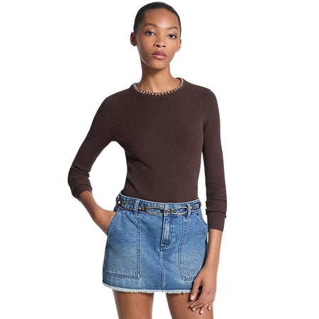 MICHAEL KORS maglie donna michael kors - chain nk ls rib swtr - marrone da donna