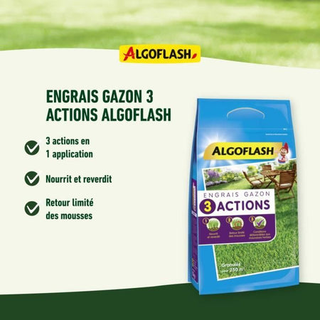 Fertilizzante Gazon - Algoflash Naturasol - 3 azioni - 3 kg