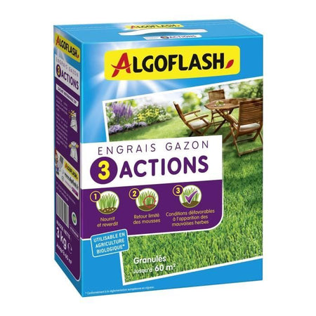 Fertilizzante Gazon - Algoflash Naturasol - 3 azioni - 3 kg