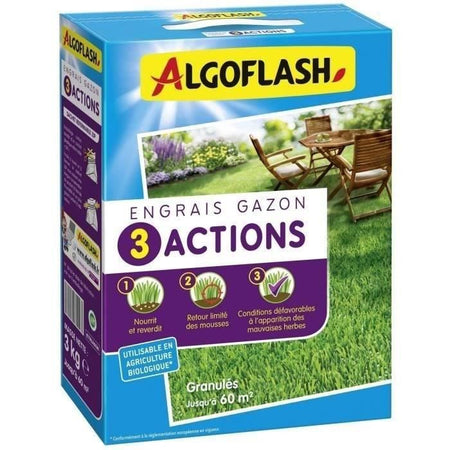 Fertilizzante Gazon - Algoflash Naturasol - 3 azioni - 3 kg