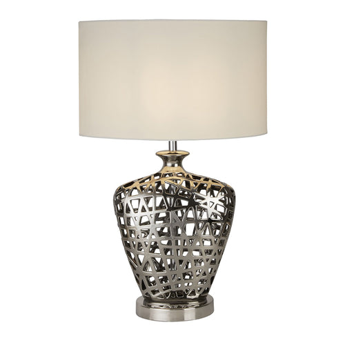 Lampada Da Scrivania Contemporanea Rete Metallo Cromo Tessuto Bianco 1 Luce E27