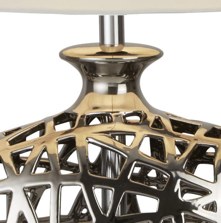 Lampada Da Scrivania Contemporanea Rete Metallo Cromo Tessuto Bianco 1 Luce E27