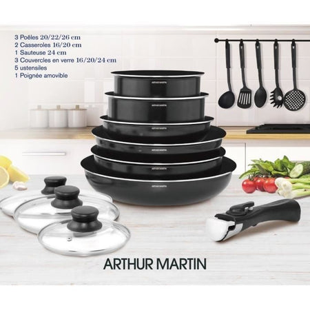 Batteria da cucina rimovibile Arthur Martin 15 camere 16-20-22-24-26 cm nero
