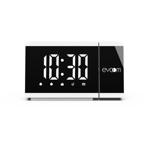 Sveglia con proiettore - EVOOM - EV304588 - Bianco - Radio FM - 2 sveglie - Proiezione dell'ora