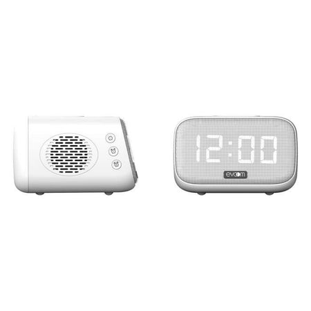 Sveglia con carica altoparlante - EVOOM - EV304601 - Bianca con caricatore wireless e altoparlante integrato