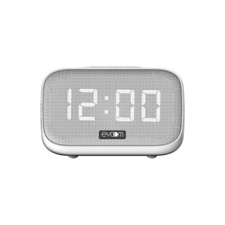 Sveglia con carica altoparlante - EVOOM - EV304601 - Bianca con caricatore wireless e altoparlante integrato