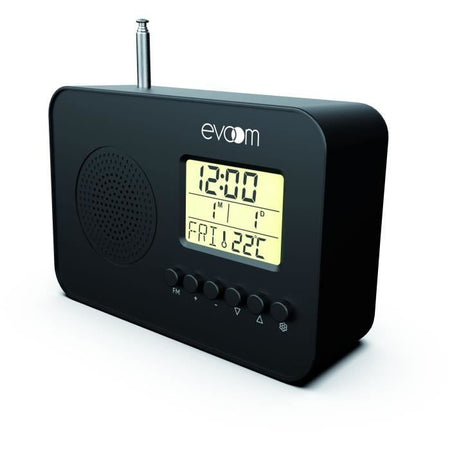 Radiosveglia intelligente EVOOOM LEKIO con display di data, ora, temperatura e umidità - Nera