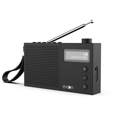 EVOOM EGY Radiosveglia nera - Radio FM e DAB+ - Batteria Batterie/USB - 2 sveglie