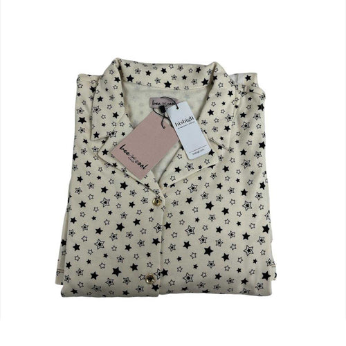 Camicia da notte donna Bisbigli BO392735 54, Bee Cool, apertura davanti con bottoni, manica lunga, interlock in cotone 100%, Made in Italy