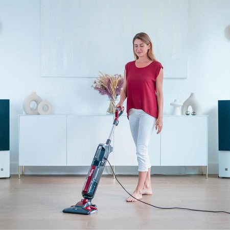 Scopa aspirante a vapore - EZICLEAN - CYCLOSTEAM P320 - 1800 W - 35 g/min - 84 dB - 1 L - Nero / Rosso