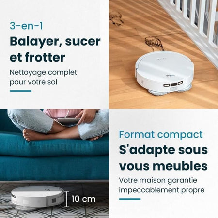 EZICLEAN All In One Z12 Ultra - Robot aspirapolvere e scopa connesso con base svuotante - 270 min - 14,4 V - 1,8 L - Bianco