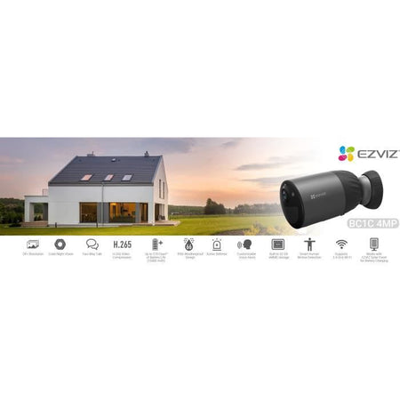 Fotocamera a batteria - EZVIZ - BC1C 4MP + Pannello solare - Durata batteria 8 mesi - Rilevamento presenza umana - Visione notturna