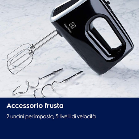 Electrolux ehm3310 sbattitore elettrico con 2 uncini per l'impasto potenza 450w colore nero