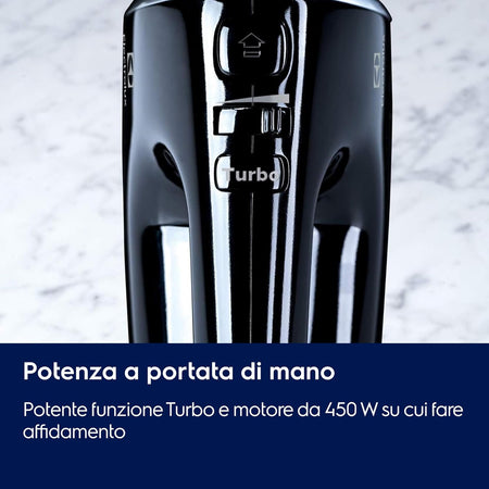 Electrolux ehm3310 sbattitore elettrico con 2 uncini per l'impasto potenza 450w colore nero