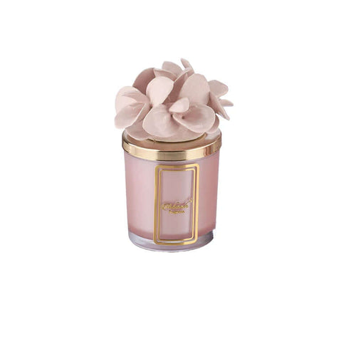 Candela profumata in ceramica rosa 200gr Melaverde Orchidea, fatta a mano, decorata artigianalmente, con scatola regalo raffinata inclusa.