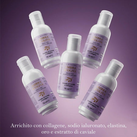 AMBRA D'OLIVA Siero Viso Anti-Età Rigenerante – 75 ml – Con Caviale, Collagene, Coenzima Q10 e Oro – Effetto Levigante e Illuminante