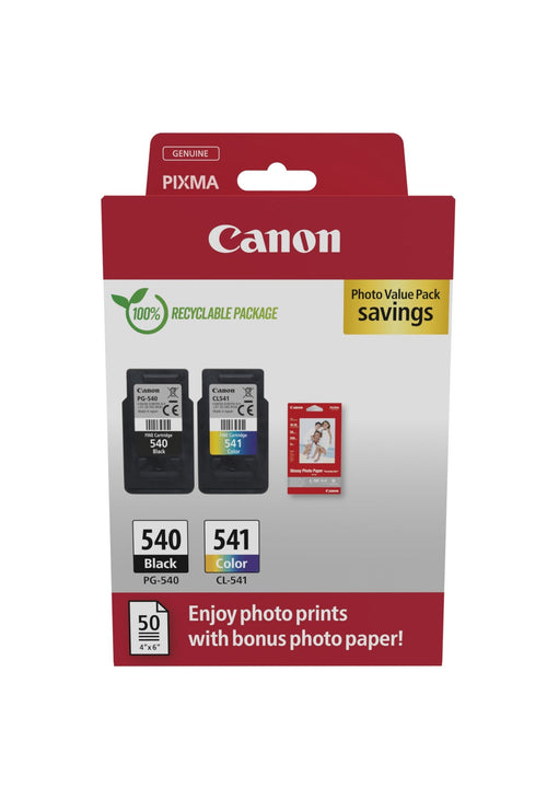 ORIGINALE Canon Value Pack nero / differenti colori / Bianco PG-540+CL-541 + 10x15 cm Fotopapier 50 fogli 360 pagine