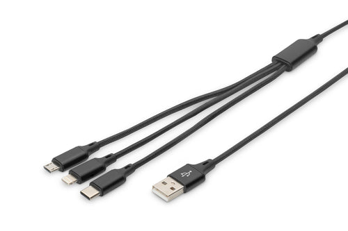 Digitus Cavo Di Ricarica 3 In 1, Usb A, Lighning + Micro Usb + Usb-C
