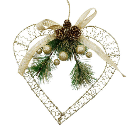 Dietroporta a forma di cuore con filo Glitter oro con decorazione verde e oro