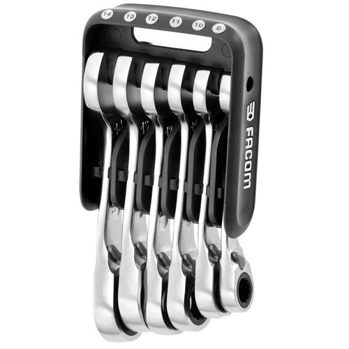 Serie di 10 chiavi combinate - FACOM - 467BS.JP10PB - a cricchetto - Corte - In valigetta portatile