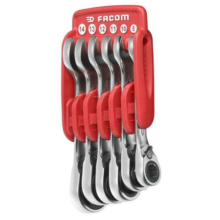 Serie di 10 chiavi combinate - FACOM - 467BS.JP10PB - a cricchetto - Corte - In valigetta portatile