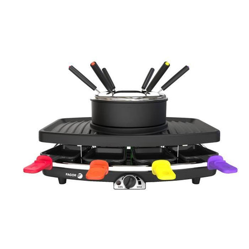 FAGOR - FG816 tergicristallo combinato 3 in 1 + fonduta + grill - 1100 W - capacità 1,5 L - 8 poelon + 6 plettri per fonduta