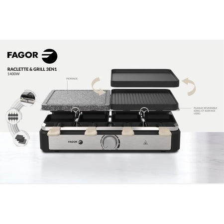 Raclette / Grill - FAGOR - FGRG8 - 8 persone - Pietra cottura - 1400W - Termostato regolabile