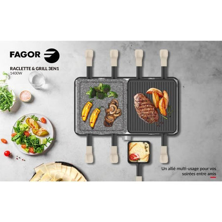 Raclette / Grill - FAGOR - FGRG8 - 8 persone - Pietra cottura - 1400W - Termostato regolabile