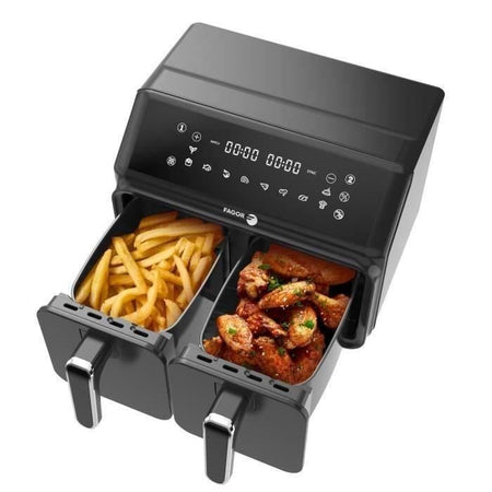 Airfryer 8L - FAGOR - Friggitrice senza olio 2 vasche da 4L - 2200W - 8 programmi - Nero