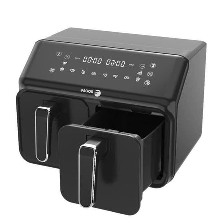 Airfryer 8L - FAGOR - Friggitrice senza olio 2 vasche da 4L - 2200W - 8 programmi - Nero