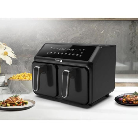 Airfryer 8L - FAGOR - Friggitrice senza olio 2 vasche da 4L - 2200W - 8 programmi - Nero
